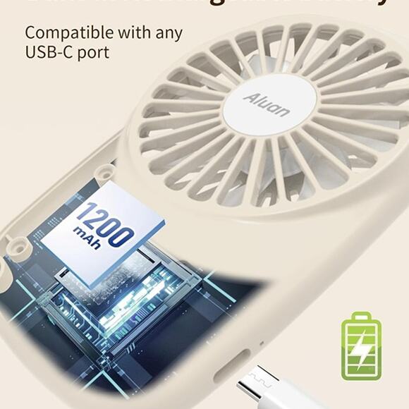 Handheld Mini Fan Small Personal Portable Speed Adjustable USBRechargeable Beige - Picture 6 of 8
